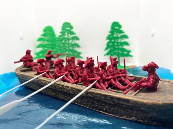Image of Rowing Troops (Revolutionary War)--15 figures in six poses with six oars (red) -- THREE IN STOCK!