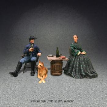 “A Welcome Visitor from Home” Union Officer, his Wife, and Dog--two seated figures, table, & dog #0