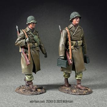 Image of "Heading up the Line"--Two U.S. Infantry Marching in Greatcoats, 1943-45--two WWII-era figures