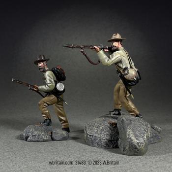 Image of Scrambling Up The Round Tops, Set No.1--two Confederate figures standing on rocks