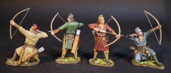 Image of Four Saxon Archers (2 standing ready to loose, 2 kneeling having loosed), Angla Saxon/Danes, The Age of Arthur--four figures