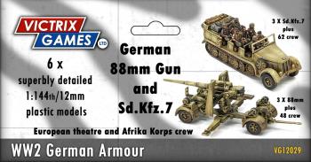 Image of German 88mm Gun and Sd.Kfz.7--three 1:144 scale 88mm guns, three half-tracks, 110 crew figures, accessories (unpainted plastic kit)--FOUR IN STOCK.