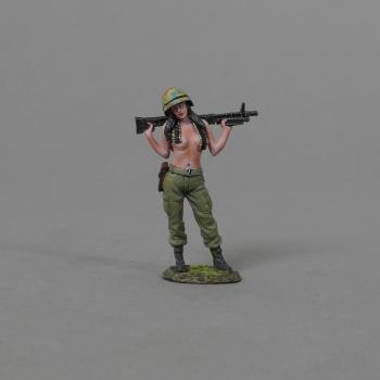 Image of "Machine Gun Kelly"--single female figure with M60 across shoulders (black hair)--FOUR IN STOCK.