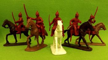 British Cavalry in Spiked Sun-Helmets--five unpainted plastic model mounted figures #1