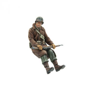 Image of U.S. Winter Infantry Sitting with M1 Garand, Tank Rider, Ardennes, 1944--single figure