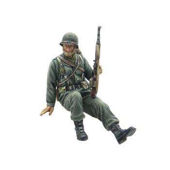 Image of U.S. Winter Infantry Seated with M1 Carbine, Tank Rider, Ardennes, 1944--single figure