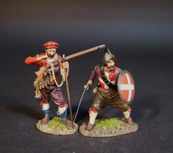 Image of Two Maltese Militia (loading musket; sword and round shield), The Great Siege of Malta, 1565, The Crusades--two figures