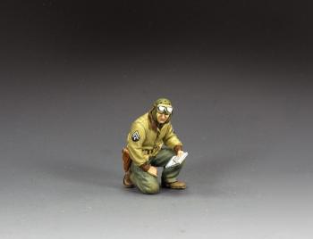 Image of Kneeling Tech 5 Corporal with Map--single kneeling WWII American figure