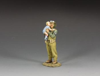 Image of The Tanker & The Kid--single standing WWII American Tanker figure carrying single French child figure on single base