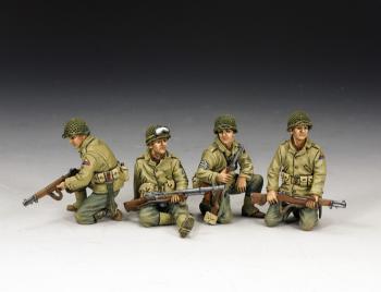 Image of U.S. Armored Division Tank Riders--four seated and kneeling WWII GI figures