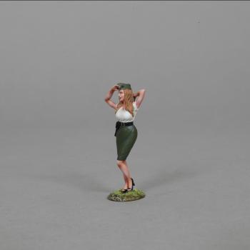 Image of Sherry with blonde hair saluting--single U.S. Army pin-up figure