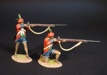 Image of Two British Sepoys (standing firing, kneeling firing), The British Army, The Battle of Wandewash, 22nd Janury 1760, The Seven Years War, 1756-1763--two figures