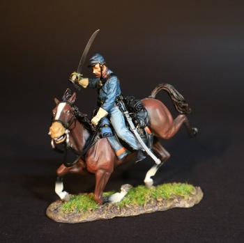 Image of Cavalry Corpsman on Falling Dark Brown (saber raised), 2nd U.S. Cavalry Regiment, The Army of the Potomac, The Battle of Brandy Station, June 9th, 1863, The American Civil War, 1861-1865--single mounted figure