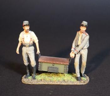 Image of Two Artillery Crewmen Carrying Green Ammo Box with Red Cover, 1st Rockbridge Artillery, The Army of the Shenandoah, The First Battle of Manassas, 1861, The American Civil War, 1861-1865--two walking Confederate Artillery Crewmen figures