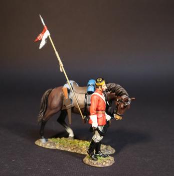 Image of RCMP Mounted Policeman (pillbox hat), The North West Mounted Police, The March West, 1874, The Fur Trade--single figure leading horse with pennon on spear held in cup