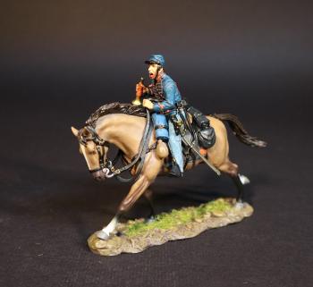 Image of Cavalry Bugler Charging on Tan Horse, 2nd U.S. Cavalry Regiment, The Army of the Potomac, The Battle of Brandy Station, June 9th, 1863, The American Civil War, 1861-1865--single mounted figure