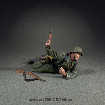 German Grenadier in Greatcoat Prone Throwing Grenade, 1942-45--single prone figure #0