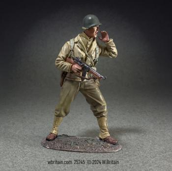 Image of U.S. Infantry NCO with Thompson Shouting, 1943-45--single standing figure