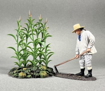 Image of "Tending the Crops"--Farmer Hoeing, 1770-1820--single figure and stand of crops