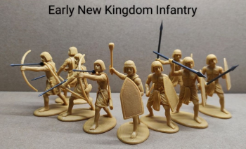 Image of Early Period Infantry, New Kingdom Egyptians--nine unpainted plastic figures (1 officer, 4 assault troops (spearmen), 4 shooters (bowmen))