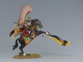 Image of Hussar on Galloping Horse (A), Polish Winged Hussars--single mounted figure (red feathers) with lance outstretched (yellow and black pennant)