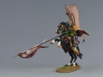 Image of Hussar on Galloping Horse (B), Polish Winged Hussars--single mounted figure (red feathers) with lance outstretched (red and white pennant)