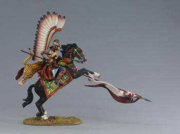 Image of Hussar on Galloping Horse (D), Polish Winged Hussars--single mounted figure (white feathers) with lance outstretched (red and white pennant)