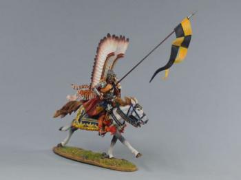 Image of Hussar Moving Forward (C), Polish Winged Hussars--single mounted figure (white feathers) with lance outstretched (yellow and black pennant)