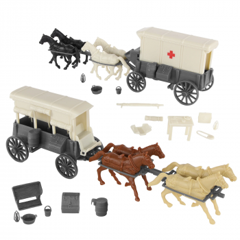 BMC CTS American Civil War Ambulance Wagons - 32 Piece Gray Square Top Horse Cart Playset #0