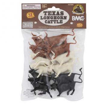 BMC CTS Western Longhorn Steer Cattle--12 Plastic Ranch Cow Figures #0