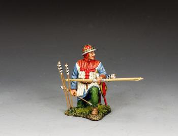 "English Archer Kneeling Ready"--single kneeling figure (blue tunic) with three arrows jutting out of base #0