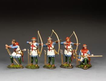 Image of “The Combines English Archers Set”--five figures in blue tunics (Set includes MK232-236)