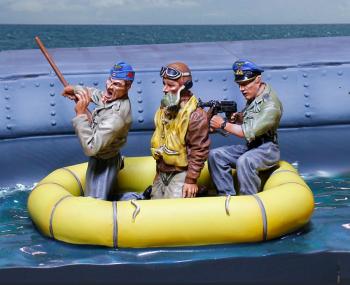 Image of U Boat Survival Raft Bundle Special--three figures, raft, water display