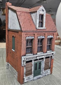 Three-Story European Building. Painted (3 sided)-- 7.5 x 6.5 x 14.0--TWO IN STOCK!  Three-Story European Building. Painted (3 sided)-- 7.5 x 6.5 x 14.0--TWO IN STOCK!  #49659