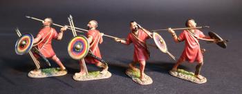 Four Adyrmachid Warriors (Throwing Spears), The Carthaginians, The Battle of Zama, 202 BCE, Armies and Enemies of Ancient Rome--four figures carrying javelins and round shields #0