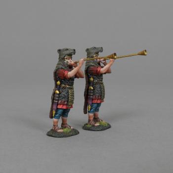 Roman Tubicen Players--two figures wearing bearskins blowing horns -- THREE IN STOCK! #0