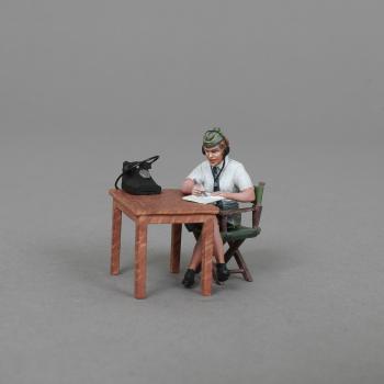 Irene, Taking Notes (Blonde/Auburn Hair)--single seated female signals soldier, desk, telephone -- THREE IN STOCK! #0