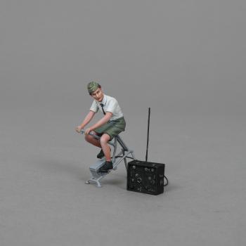 Image of Veronika, Woman on Bicycle Generator (Brown Hair)--single female signals soldier peddling on bicycle generator and radio -- FIVE IN STOCK!