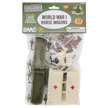 BMC CTS WWI Ambulance & Supply Wagons--OD Green Square Tops Horse Cart Playset (OD green wagons, cream tops) #0