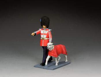 Image of The Irish Guards Mascot 'Seamus' and Handler--single Irish Guards figure with Dog