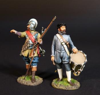 Image of Officer and Drummer, Virginia Militia, The Jamestown Settlement, The Anglo-Powhatan Wars, The Conquest of America--two figures