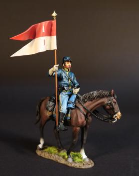 Image of Standard Bearer, Union Cavalry, The Army of the Potomac, The Battle of Brandy Station, June 9th, 1863, The American Civil War, 1861-1865--single mounted figure with standard held upright