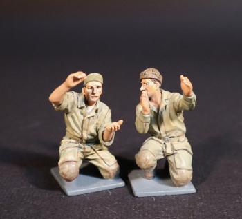 Image of Two Kneeling Groundcrewmen, USAAF Groundcrew and Pilots, WWII--two figures