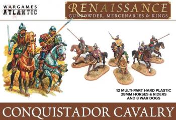 28mm Conquistador Cavalry--12 multi-part horses and riders and twelve wardog figures #0