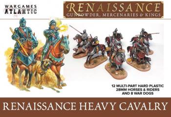 28mm Renaissance Heavy Cavalry--12 multi-part horses and riders and twelve wardog figures #0