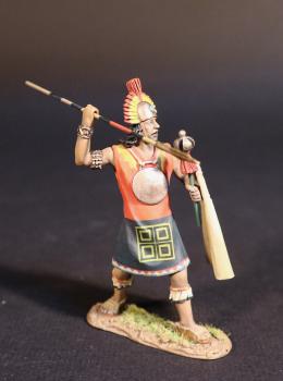 Image of Inca Warrior with Black Skirt with gold design, The Inca Empire, The Conquest of America--single figure with spear raised to throw