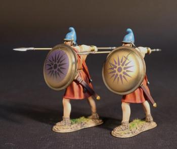 Two Macedonian Hypaspists, The Macedonian Phalanx, Armies and Enemies of Ancient Greece and Macedonia--two figures holding shield & ready to thrust spear overhand Two Macedonian Hypaspists, The Macedonian Phalanx, Armies and Enemies of Ancient Greece and Macedonia--two figures holding shield & ready to thrust spear overhand #49982