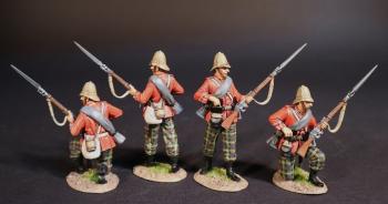 Image of Four British Infantry Highlanders (2 standing grabing cartridge, 2 kneeling grabbing cartridge), 91st Regiment (Princess Louise's Argyll Shire Highlanders), Eschowe Relief Column, Battle of Gingindhlovu--four figures