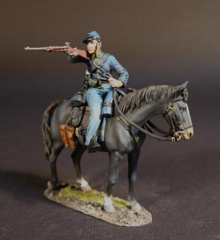 Trooper Firing Carbine One-Handed from Standing Horse (black), Union Cavalry, Cavalry Corps, The Army of the Potomac, The Battle of Brandy Station, June 9th, 1863, The American Civil War, 1861-1865--single mounted figure Trooper Firing Carbine One-Handed from Standing Horse (black), Union Cavalry, Cavalry Corps, The Army of the Potomac, The Battle of Brandy Station, June 9th, 1863, The American Civil War, 1861-1865--single mounted figure #49998