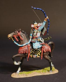 Taira No Noritsune (1160- 1185), Taira Clan, The Gempei War, 1180-1185--single mounted figure raising his blue bow in the air Taira No Noritsune (1160- 1185), Taira Clan, The Gempei War, 1180-1185--single mounted figure raising his blue bow in the air #50003